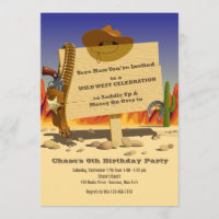 Sheriff's Holster Western Birthday Party Invitatio