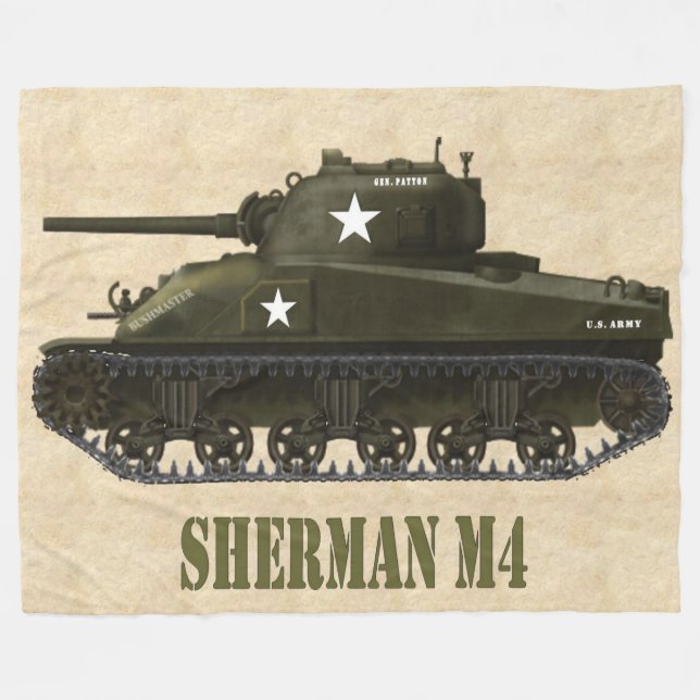 SHERMAN M4 AMERICAN WWII BATTLE  TANK FLEECE BLANKET (Front (Horizontal))