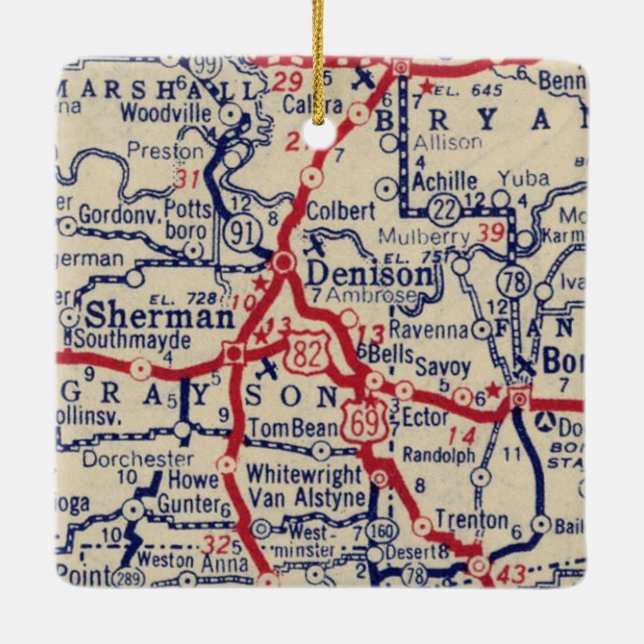 Sherman TX 1941 Map Ceramic Ornament (Back)