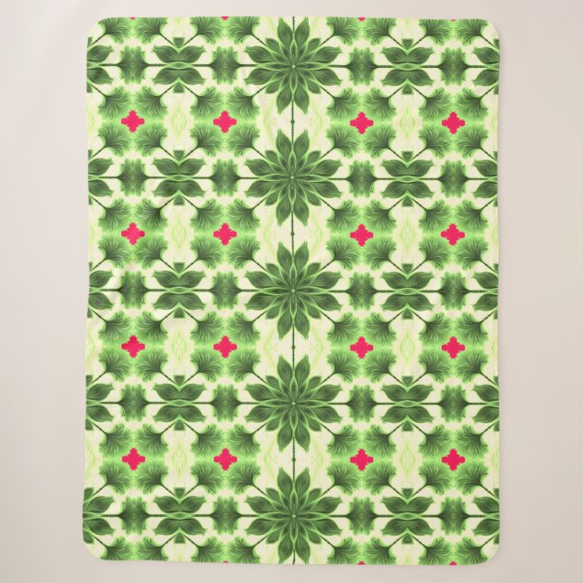 Sherpa Blanket An elegant green red fabric pattern (Front)