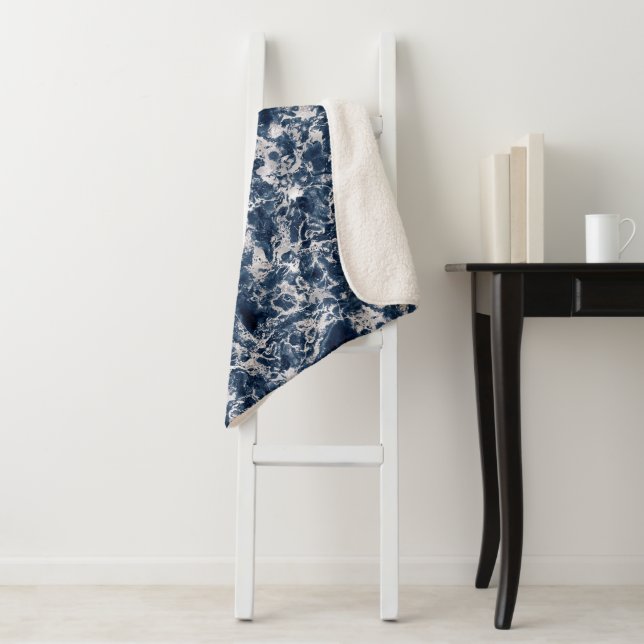 Sherpa Blanket — Blue and Silver Marble Pattern (In Situ)