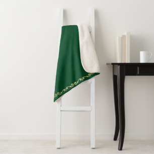 Sherpa Blanket-Emerald Green & Gold Scroll Print Blanket