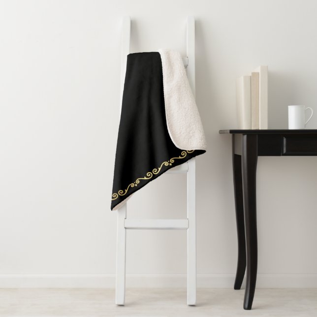 Sherpa Blanket-Large-Black & Gold Scroll Print Blanket (In Situ)