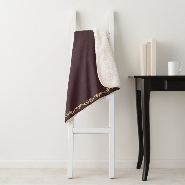 Sherpa Blanket-Large-Brown & Gold Scroll Print Sherpa Blanket (In Situ)