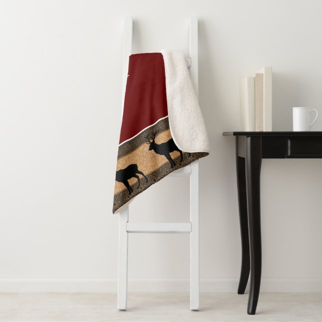 Sherpa Blanket-Large-Burgundy Red Yellowstone Elk Sherpa Blanket (In Situ)