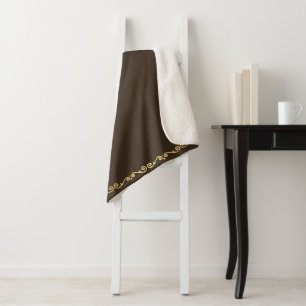Sherpa Blanket-Large-Espresso & Gold Scroll Print Blanket
