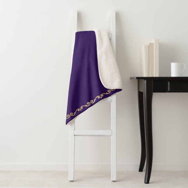 Sherpa Blanket-Large-Purple & Gold Scroll Print Blanket (In Situ)