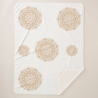 Sherpa Blanket with Mandala Patterns in Soft Brown