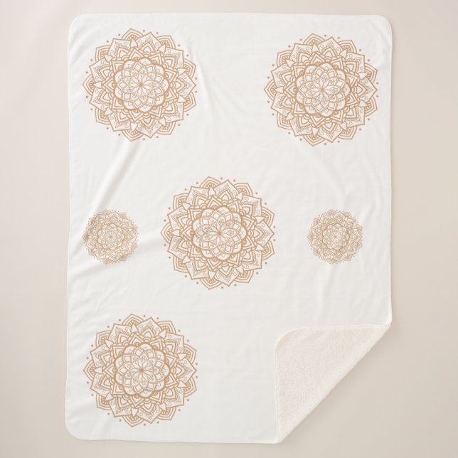 Sherpa Blanket with Mandala Patterns in Soft Brown (Front)