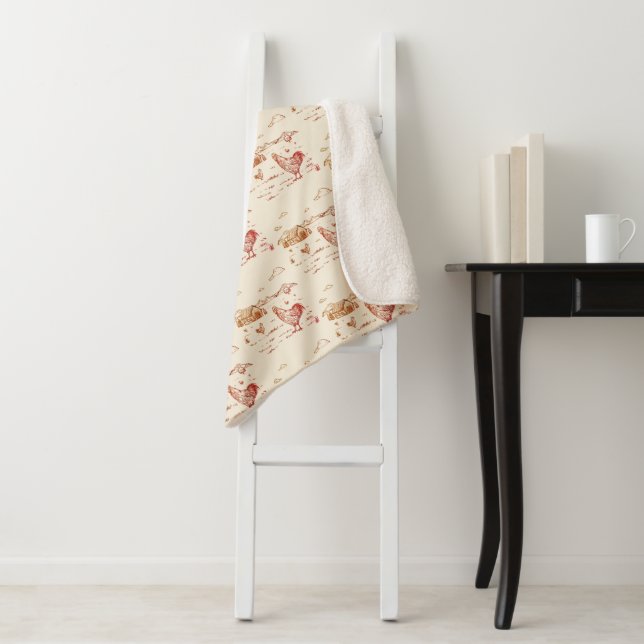 Sherpa Throw Blanket-Medium Ivory Red Chicken (In Situ)