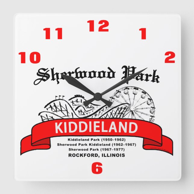 Sherwood Park Kiddieland, Rockford, IL. Amusement Square Wall Clock (Front)
