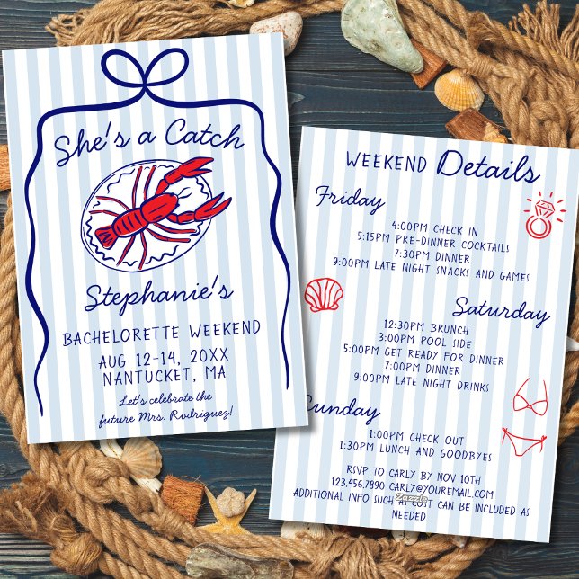 She's A Catch 3 Day Itinerary Bachelorette Party Invitation (Creator Uploaded)