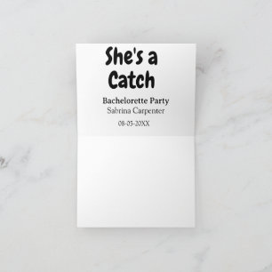 She's a catch bachelorette party name date simple thank you card