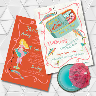 She's a Catch Bachelorette Weekend Sardine Mermaid Invitation