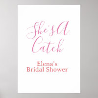 she's a catch bridal shower name date pink purple