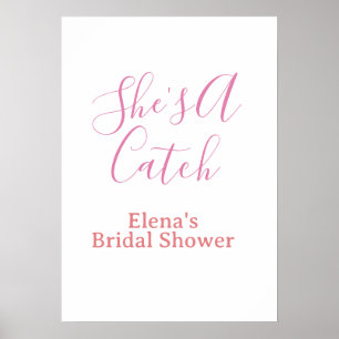 she's a catch bridal shower name date pink purple poster