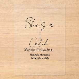 She's a catch champagne bottle bachelorette weeken acrylic invitations