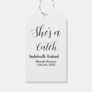 She's a catch champagne bottle bachelorette weeken gift tags