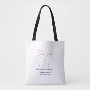 She's a catch champagne bottle bachelorette weeken tote bag