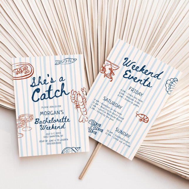 She's A Catch Coastal Bachelorette Invitation (Creator Uploaded)