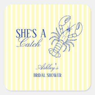 She's A Catch Coastal Bridal Shower Favour Square Sticker