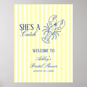 She's A Catch Coastal Bridal Shower Welcome Poster