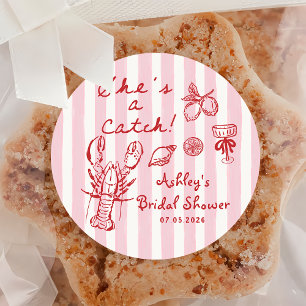 She's A Catch Coastal Lobster Bridal Shower Classic Round Sticker