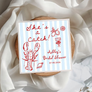 She's A Catch Coastal Lobster Bridal Shower Napkin