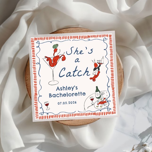 She's A Catch Lobster Bachelorette Napkin (Creator Uploaded)