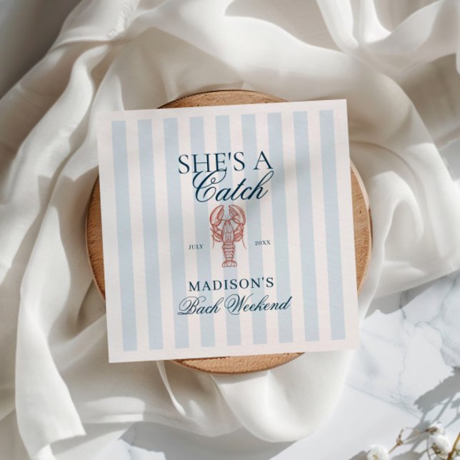 She's a catch Lobster Bachelorette Napkin (Creator Uploaded)