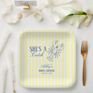 She's A Catch Lobster Coastal Bridal Shower Paper Plate