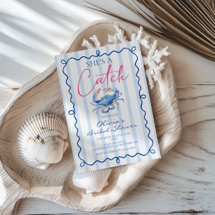 She's a Catch Preppy Coastal Crab Bridal Shower Invitation
