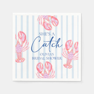 She's a Catch Preppy Coastal Lobster Bridal Shower Napkin