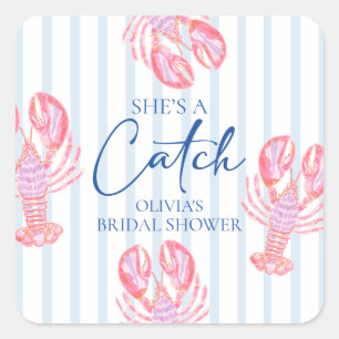 She's a Catch Preppy Coastal Lobster Bridal Shower Square Sticker