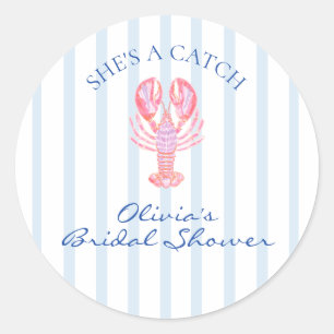 She's a Catch Preppy Lobster Bridal Shower Classic Round Sticker