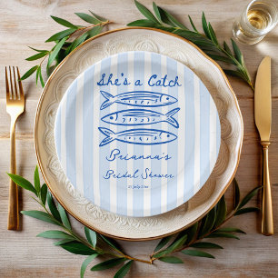 She's a catch sardines fish bridal shower custom paper plate