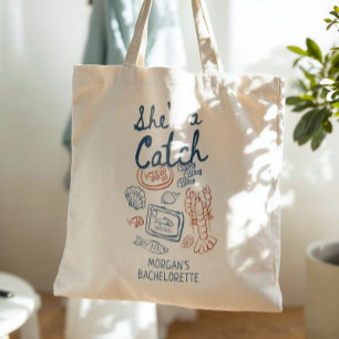 She's A Catch Seafood Coastal Bachelorette Tote Bag