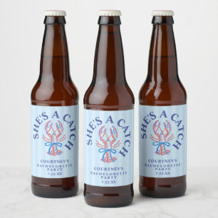 She's A Catch Summer Coastal Bachelorette Party Beer Bottle Label