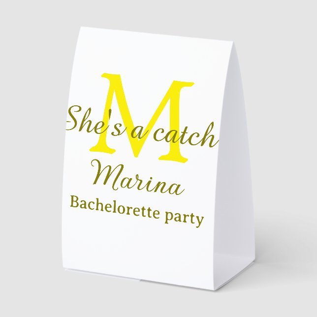 She's a catch yellow monogram bachelorette party n (Front)