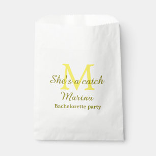 She's a catch yellow monogram bachelorette party n favour bag