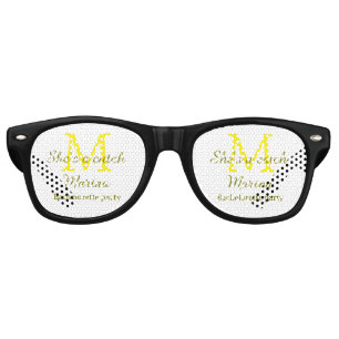 She's a catch yellow monogram bachelorette party n retro sunglasses