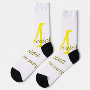 She's a catch yellow monogram bachelorette party n socks