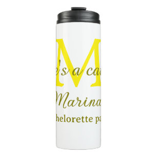 She's a catch yellow monogram bachelorette party n thermal tumbler