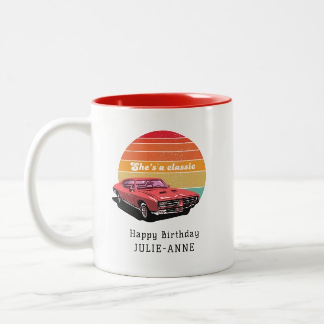 She's a Classic, car lovers birthday Two-Tone Coffee Mug (Left)