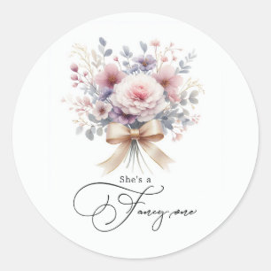 "She's a Fancy One" Pink Floral 1st Birthday Girl Classic Round Sticker