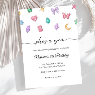 Shes a Gem Birthday Colourful Jewel Sparkle  Invitation