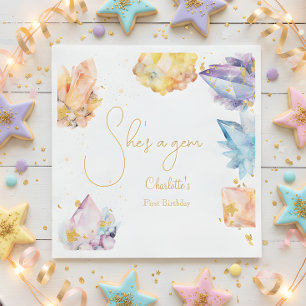 She's a Gem Birthday Crystals Girl's watercolor Napkin