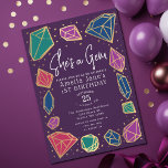 She's a Gem Crystals Gemstone Geology Kid Birthday Invitation<br><div class="desc">This trendy "she's a gem" kids birthday invitation features jewel-toned colours with crystals and gemstones. The reverse side features a pattern of twinkling gold stars. Personalise it for your needs. You can find matching products at my store.</div>