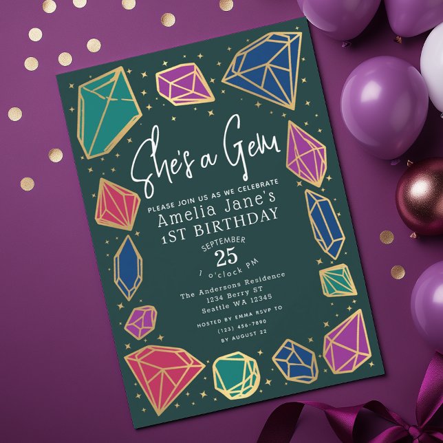 She's a Gem Crystals Gemstone Geology Kid Birthday Invitation (Creator Uploaded)