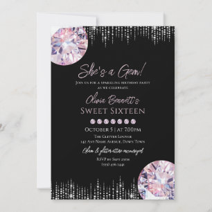 She's a Gem Pink Diamond Sweet 16 birthday Invitation